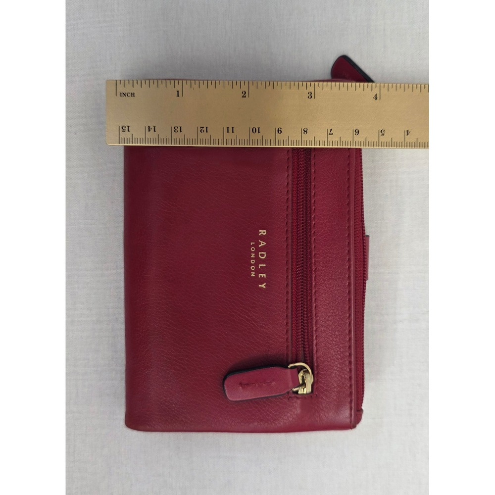 Radley London Red Leather Bifold Wallet Dalmatian Dot Print Zip Pocket - Picture 5 of 16